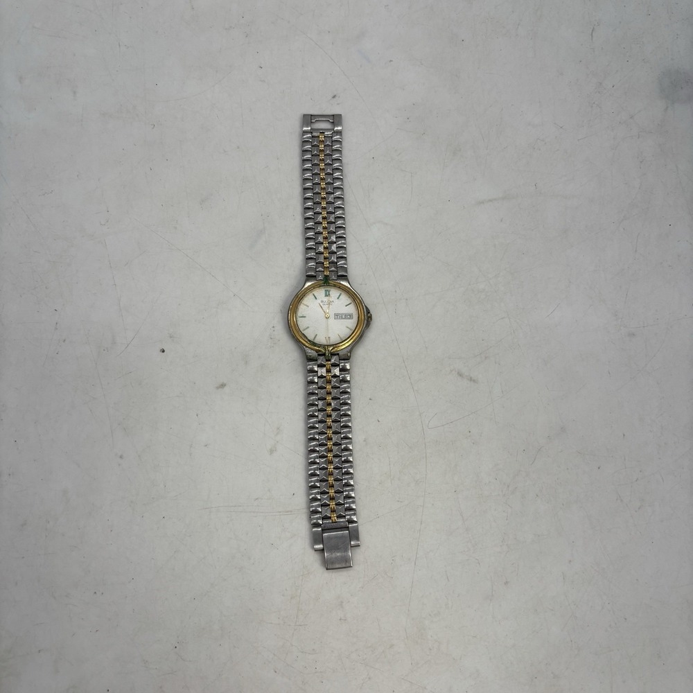 Vintage Bulova Quartz Men's Watch Two Tone Day Date 35mm (M01-027)